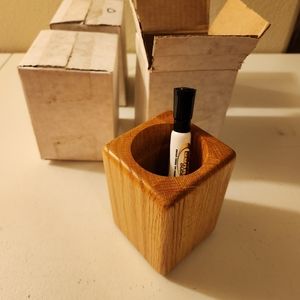 Four Pencil holders.change cups ,new in box,solid oak